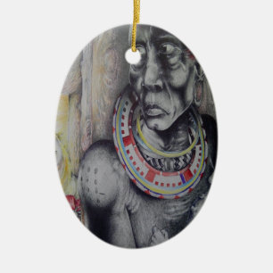 De Cerâmica Ornamento Oval Africano Hakuna Matata Lions-Masai