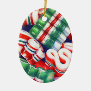 DE CERÂMICA ORNAMENTO OVAL CERÂMICO RIBBON CANDY