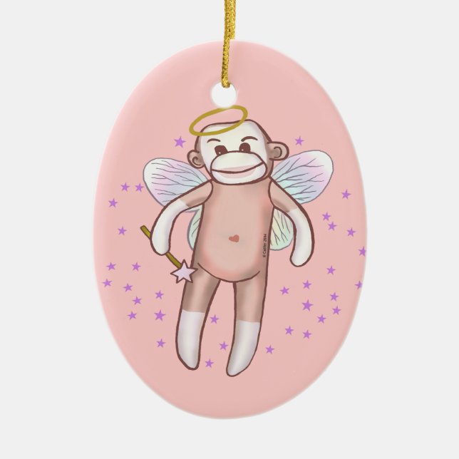 De Cerâmica Ornamento Oval do Anjo do Macaco Sock (Frente)
