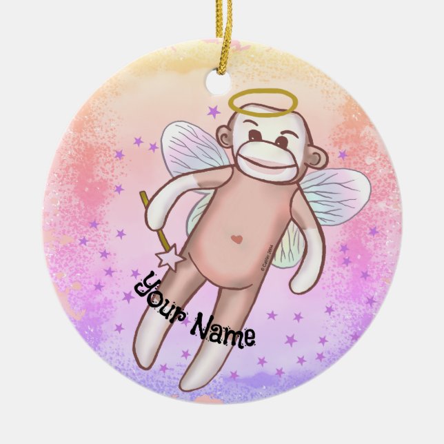 De Cerâmica Ornamento Oval do Anjo do Macaco Sock (Frente)