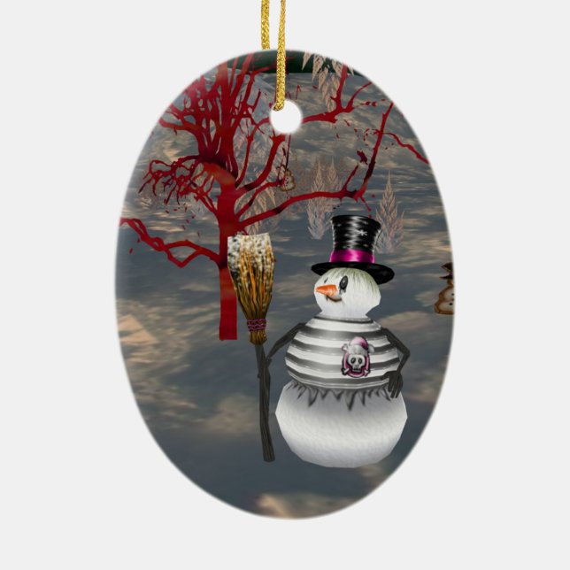De Cerâmica Ornamento Oval Gothic Snowman (Verso)