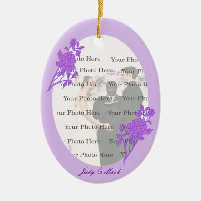 De Cerâmica Ornamento Oval Personalizado da Flor Roxa (Frente)