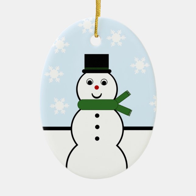 De Cerâmica Ornamento Oval Snowman Day (Frente)
