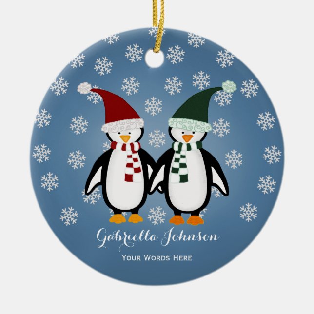De Cerâmica Ornamento Penguin Personalizado (Frente)
