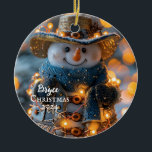De Cerâmica Ornamento Personalizado Cowboy Snowman<br><div class="desc">Personalize o adorável ornamento do boneco de neve do Cowboy com o nome e o ano de Natal de sua escolha.</div>