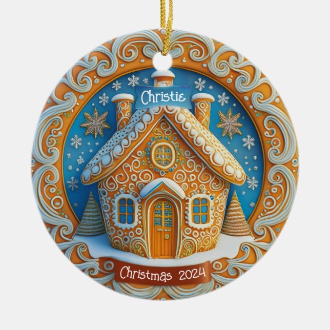 De Cerâmica Ornamento Personalizado do Gingerpão House (Frente)