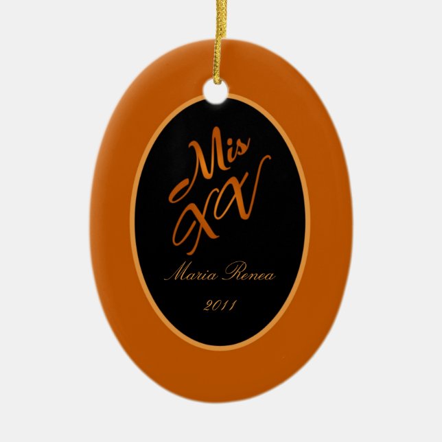 De Cerâmica Ornamento Personalizado Mis XV Laranja (Frente)