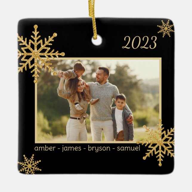 De Cerâmica Ornamento Personalizado Preto e Dourado com Imagem (Frente)