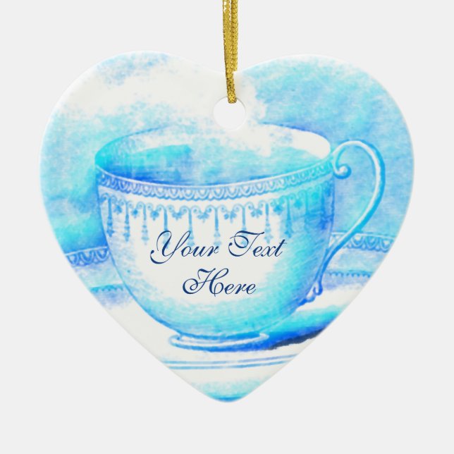 De Cerâmica Ornamento personalizado Teacup da aguarela (Frente)