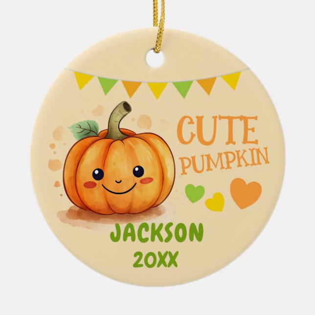 De Cerâmica Ornamento Personalizável da Pumpkin Cuta (Frente)