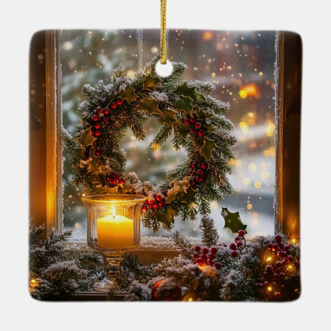 De Cerâmica Ornamento por Wreath Candlelight (Verso)