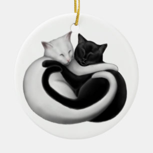 De Cerâmica Ornamento preto & branco dos gatos do amor