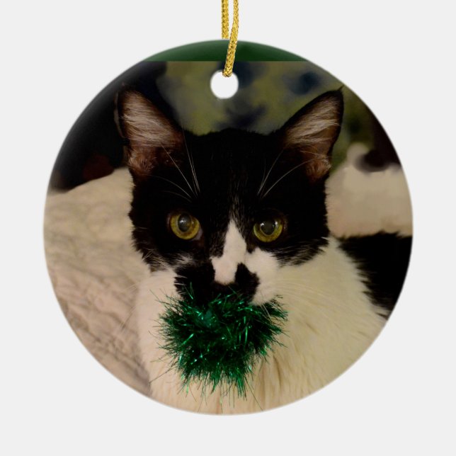 De Cerâmica Ornamento preto e branco do gato (Frente)