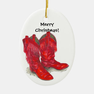 De Cerâmica ornamento Red Cowboy Boots