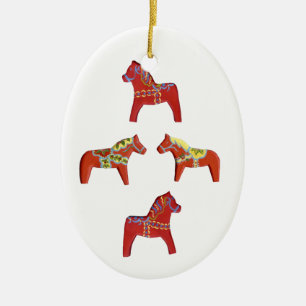 De Cerâmica Ornamento Red Dala Horses