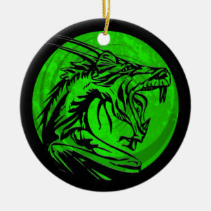 De Cerâmica Ornamento redondo do dragão preto verde do grunge