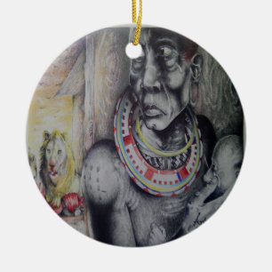 De Cerâmica Ornamento Round Hakuna Matata Masai