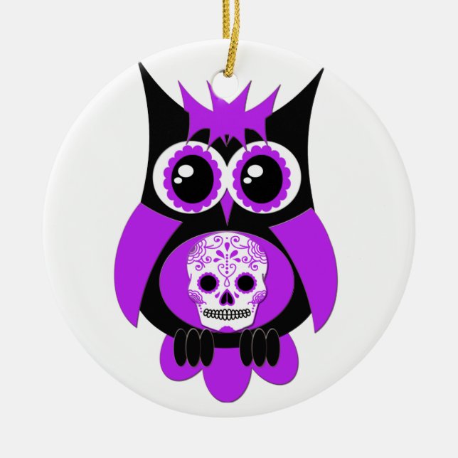 De Cerâmica Ornamento roxo da coruja do crânio do açúcar (Frente)