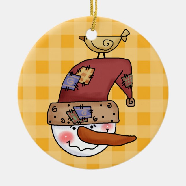 De Cerâmica Ornamento Snowball Head Snowmen (Frente)