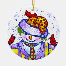 De Cerâmica Ornamento Snowman Birdies