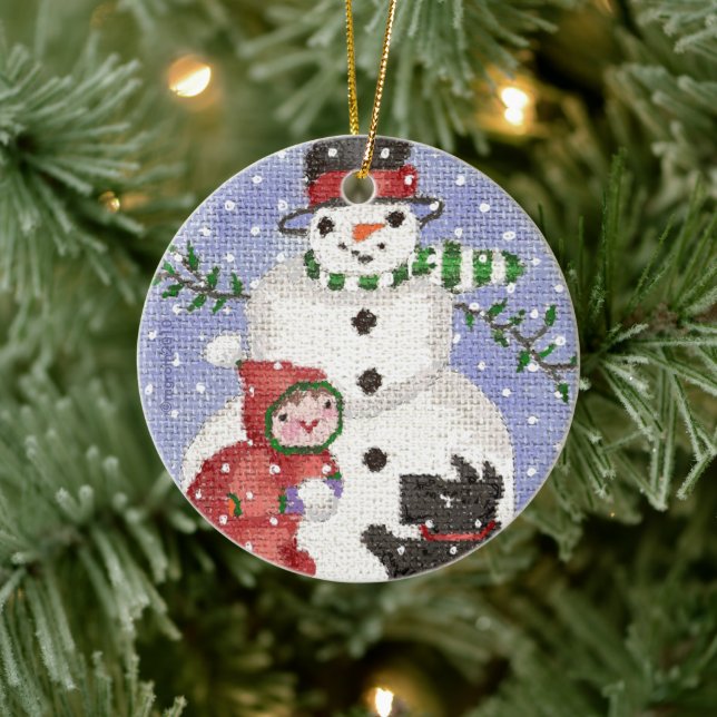 De Cerâmica Ornamento Snowman e Scotty (Árvore)