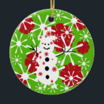 De Cerâmica Ornamento Snowman Splotch Keepsaac<br><div class="desc">Cor de Natal branca,  vermelha e verde tradicional Snowman Splotch mantém o enfeite.</div>