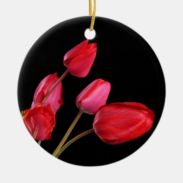 De Cerâmica Ornamento "Tulipas Vermelhas em Preto" (Frente)