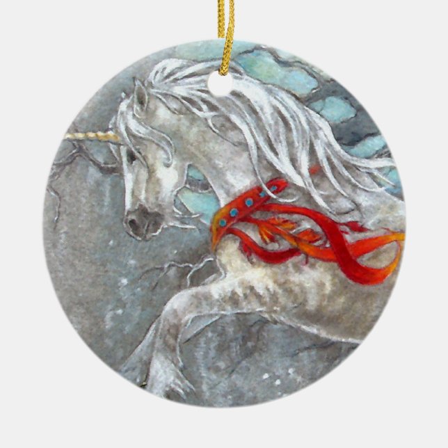 De Cerâmica Ornamento - unicórnio do feriado (Frente)