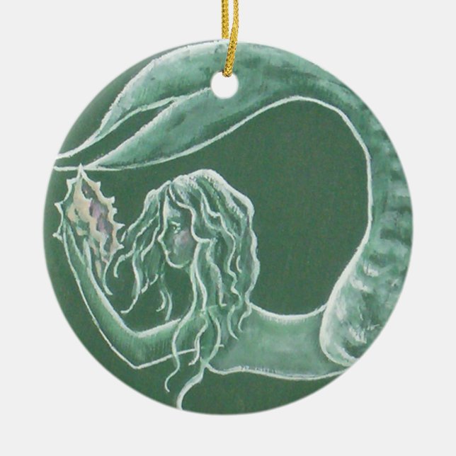 De Cerâmica Ornamento verde da sereia (Frente)