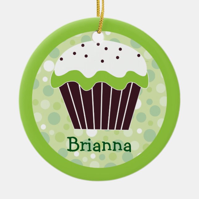De Cerâmica Ornamento verde doce do cupcake (Frente)