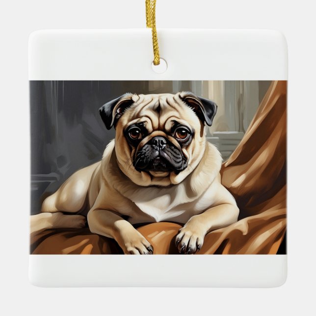 De Cerâmica Ornamento Whimsical Pug (Frente)