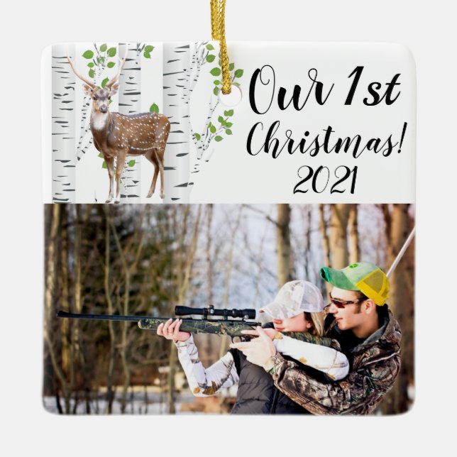 De Cerâmica Ornamento XMAS Personalizado Deer Doe Buck Woodlan (Frente)