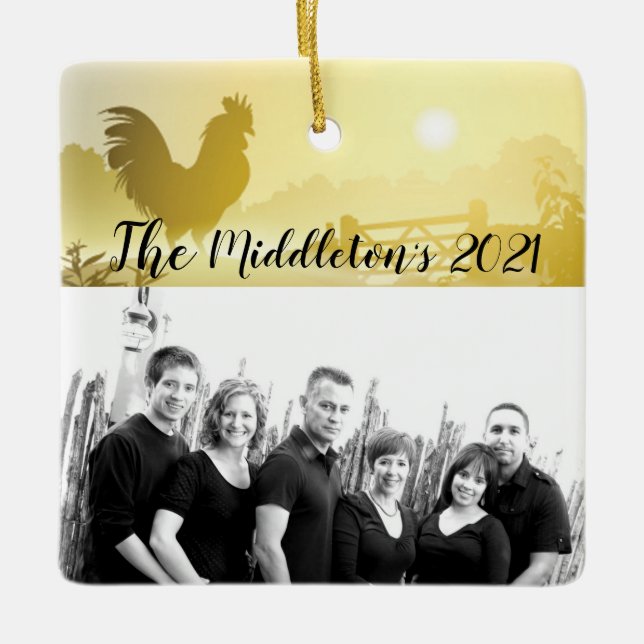 De Cerâmica Ornamento XMAS Personalizado Fazenda Sunny Morning (Frente)