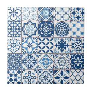 De Cerâmica Ornato Mosaico Azulejo Azul Índigo Mediterrâneo