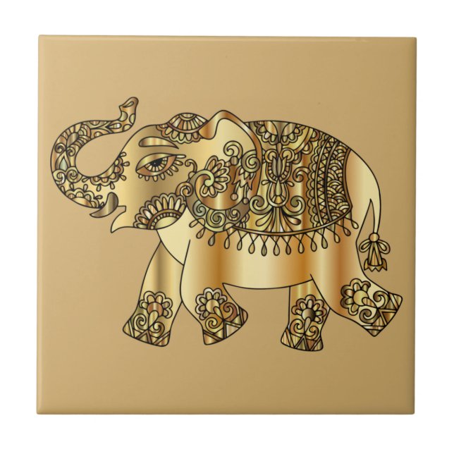 De Cerâmica Ouro Elefante Azulejo Cerâmico (Frente)