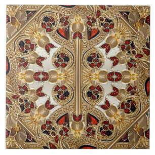 De Cerâmica Ouro Flores Vermelho Gemstone Azulejo Cerâmico