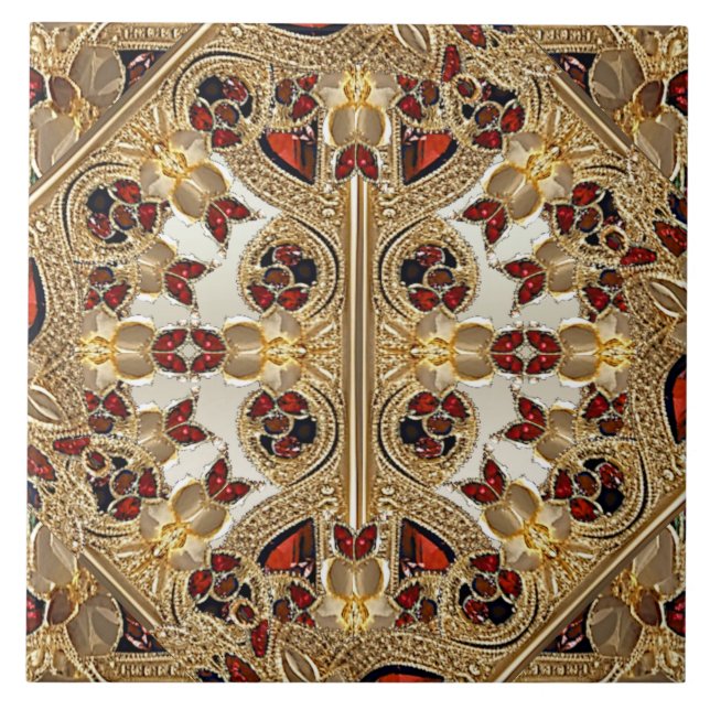 De Cerâmica Ouro Flores Vermelho Gemstone Azulejo Cerâmico (Frente)