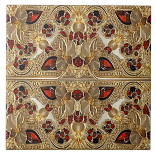 De Cerâmica Ouro Flores Vermelho Gemstone Azulejo Cerâmico
