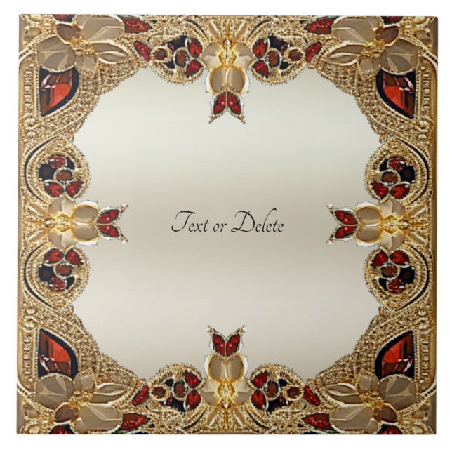 De Cerâmica Ouro Flores Vermelho Gemstone Azulejo Cerâmico (Frente)