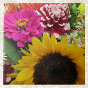 De Cerâmica Ouro Girassol e Zinnia Roxo Azulejo Decorativo