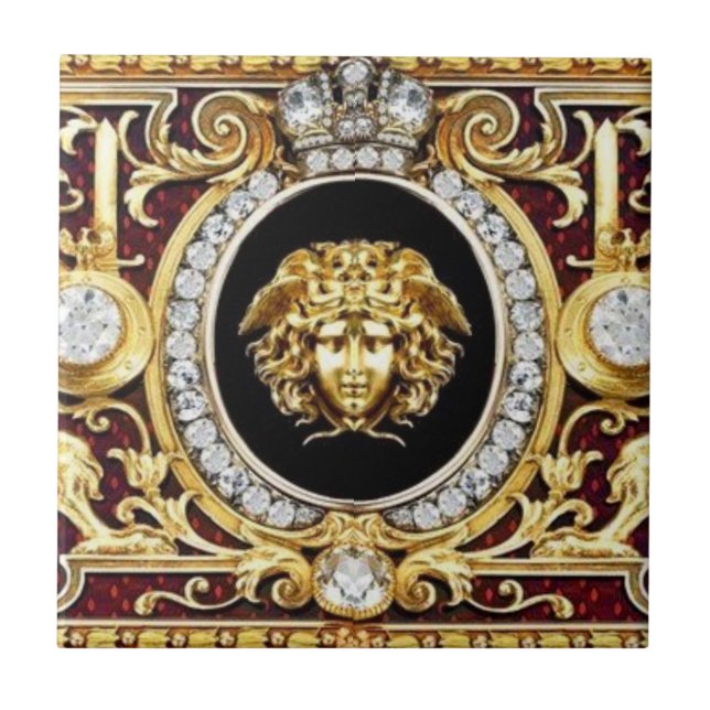 De Cerâmica Ouro Medusa Azulejo Gems Wall (Frente)