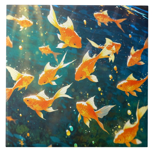 De Cerâmica Ouro Peixe cerâmico Azulejo (Frente)