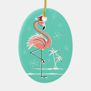 De Cerâmica Oval do ornamento do texto do flamingo do Natal