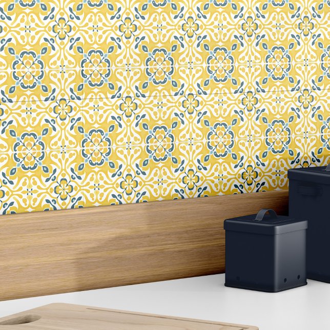De Cerâmica Padrão Azulejo Amarelo-Elegante moderno (Modern Elegant Yellow Teal Spanish Azulejo Pattern Ceramic Tile)