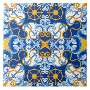 De Cerâmica Padrão do Azulejo Branco Azul do Mediterrâneo