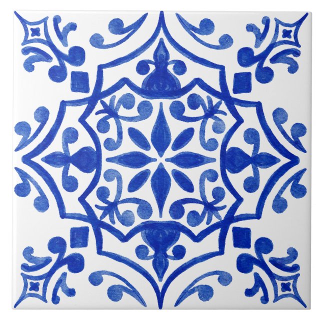 De Cerâmica Padrão do Azulejo Branco Azul do Mediterrâneo (Frente)