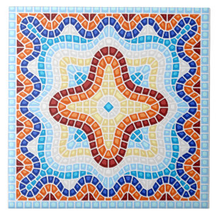 De Cerâmica Padrão do Azulejo Vermelho Branco Azul do Mediterr