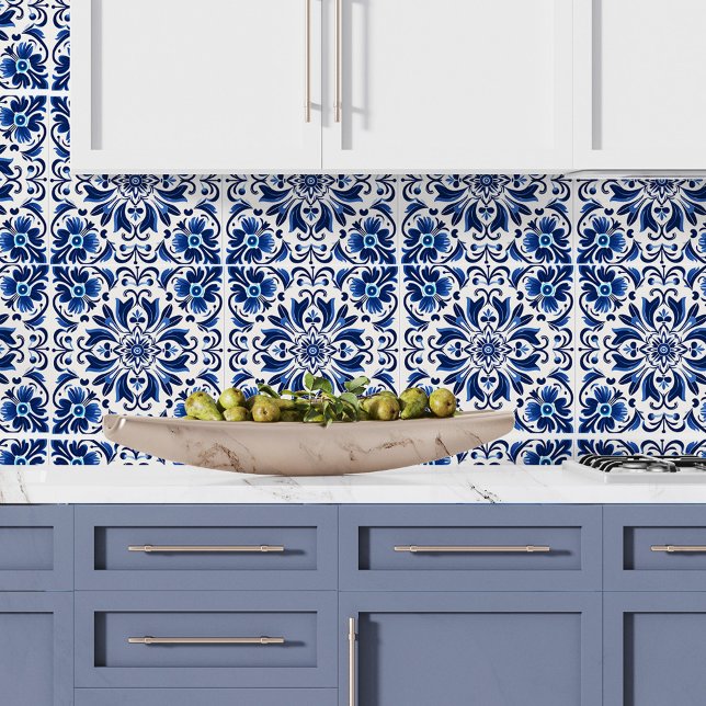 De Cerâmica Padrão Elegante Moderno Espanhol Azulejo Decor Azu (Modern Elegant Pattern Spanish Azulejo Decor Blue Ceramic Tile)