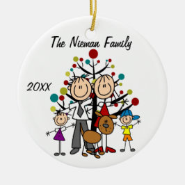De Cerâmica Pai, mamã, menino, menina, ornamento feito sob