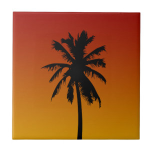 De Cerâmica Palmeira tropical no azulejo alaranjado vermelho